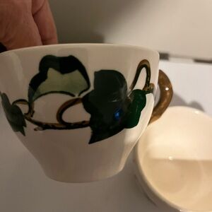 Ceramic Bowl with Green Leaf Design